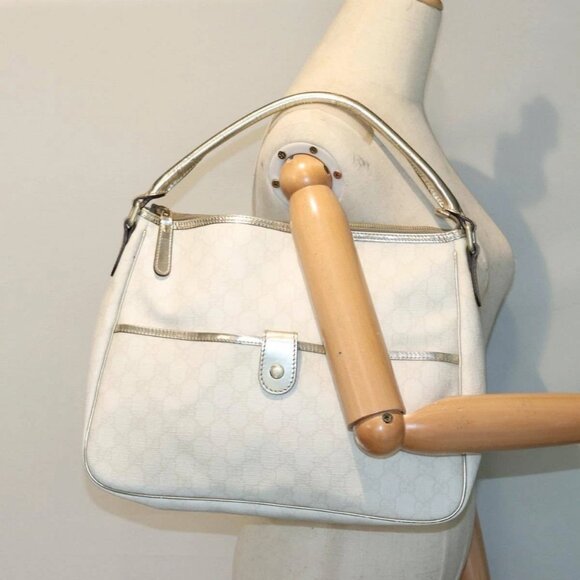 GUCCI GG Supreme Shoulder Bag PVC Leather White Gold Auth - Picture 1 of 16